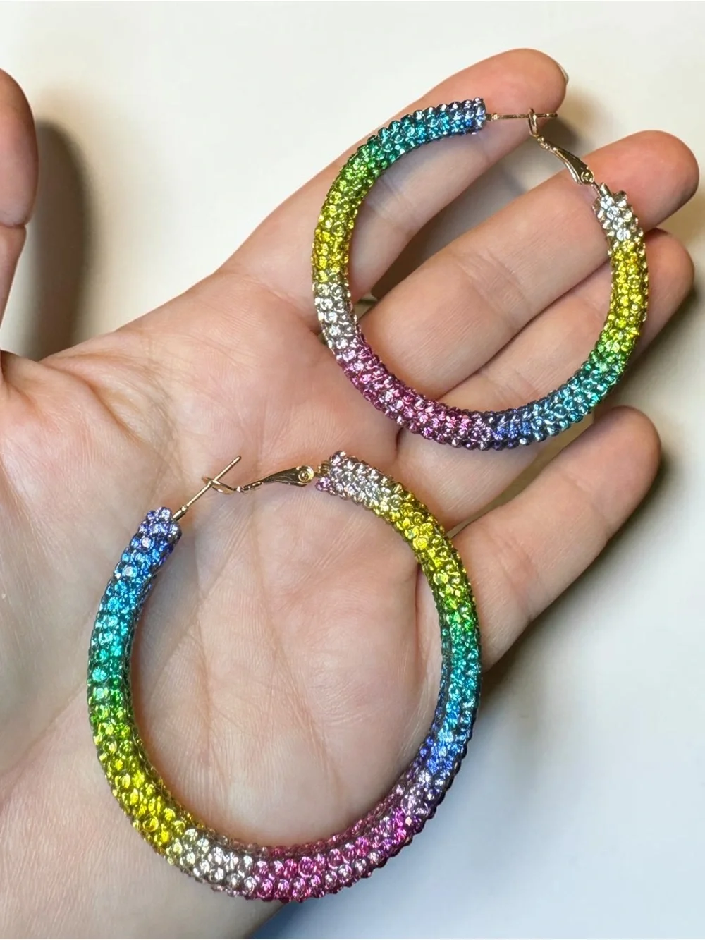 NWT Rainbow Rhinestone Sparkly Hoop Earrings